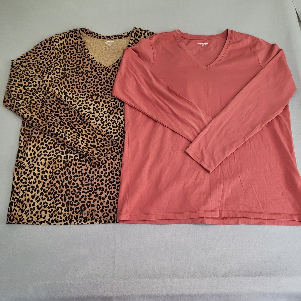 Lands' End Long Sleeve V-Neck Relaxed Fit T-Shirt Lot Of 2 Women's XL/T
